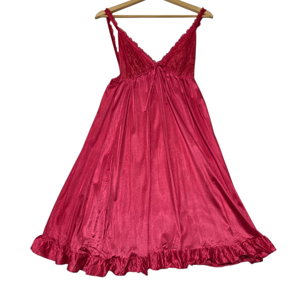 Erica Loren New‎ York Red Lace Trim Nightgown Dress Medium Made in USA